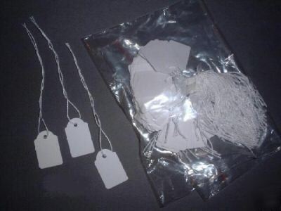 100 tie-on white string price tags / labels 35MM x 29MM