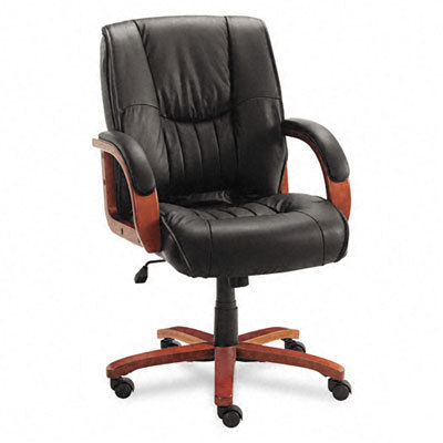 Cherry wood finish deluxe series leather mid-back chair