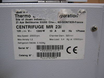 Thermo jouan MR23I programmable refrigerated centrifuge