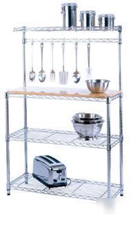 Wiretech kitchen bakers rack chrome & wood