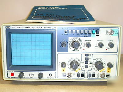25MHZ dual trace oscilloscope w/manual & probe,no resv.