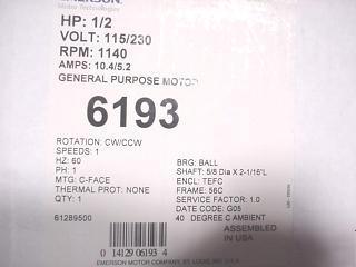 Emerson 6193 gen purp tefc 1/2 hp c face elec. motor