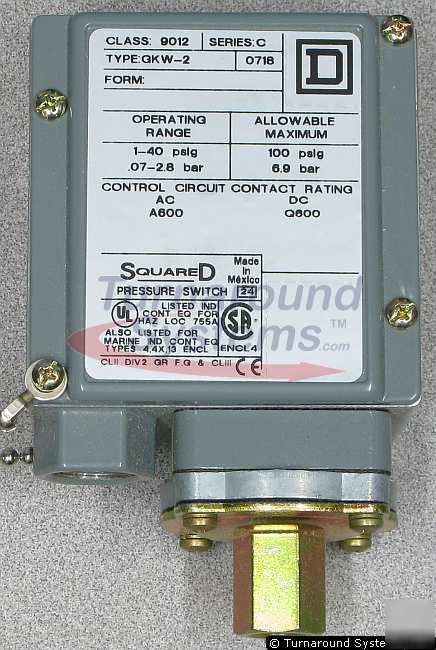 New square d 9012GKW2 pressure switch, 1-40 psig, 