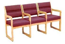 Chair/3 seat with center/end arms light oak burgundy