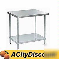 24X30 stainless worktable w galvanized legs, undershelf