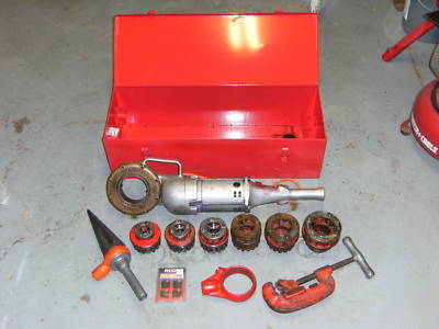 Ridgid 700 power drive, dies, tool case, pipe cutter 