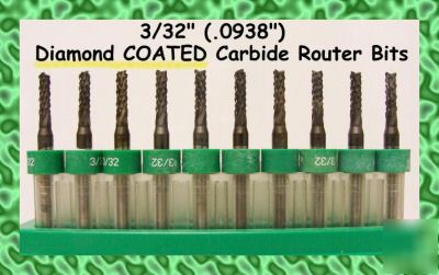10 diamond coated carbide router bits 3/32