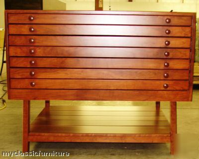 New cherry flat file map atlas blueprint cabinet stand 