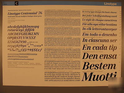Type specimen of linotype centennial 76 bold italic