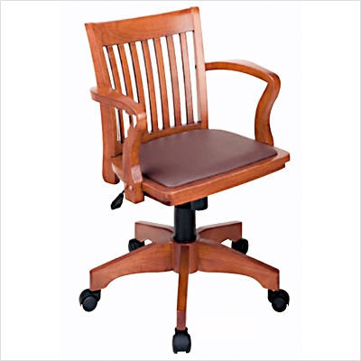 Wood banker chair vinyl pad seat fruitwood vinyl black