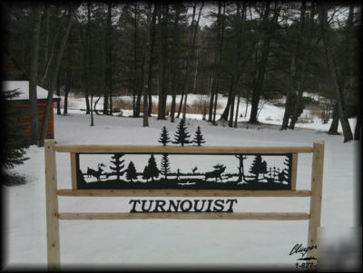  log fence-moose & bear -motel lodge sign-outdoor signs