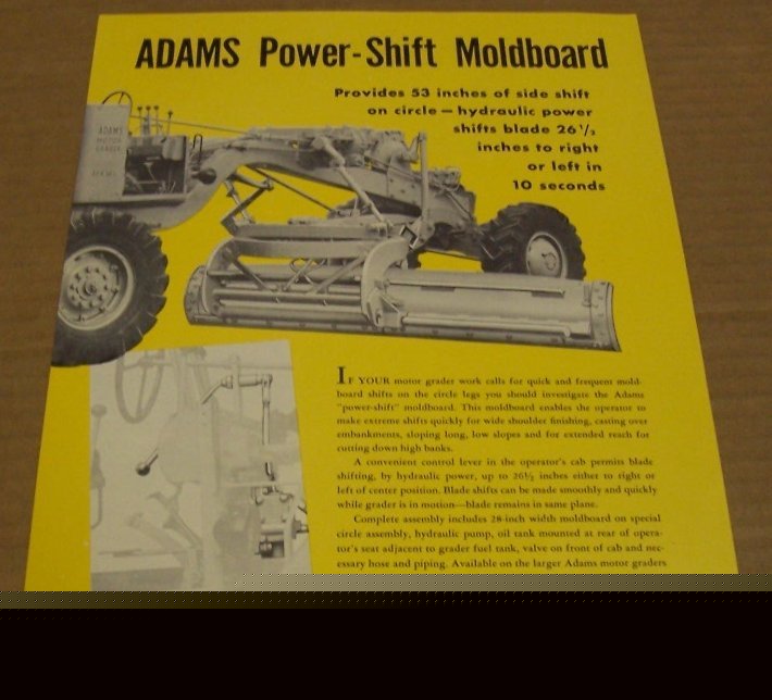 Adams 1962 moldboard power shift grader sales brochure