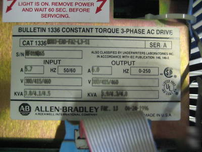 Allen bradley ab ac drive 1336-B003-ead-FA2-L3-S1 3 hp