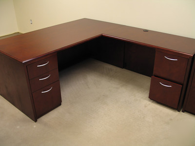 Jsi jasper seating wood veneer l-desk w 2 drawer file