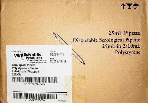 (200) 25ML vwr disposable serological pipets 53283-710