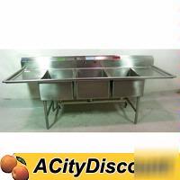 3 compartment sheet pan sink w/left & right drainboards
