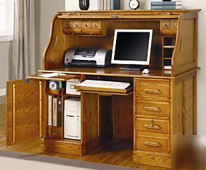 Deluxe oak roll top computer desk 5307N free shipping