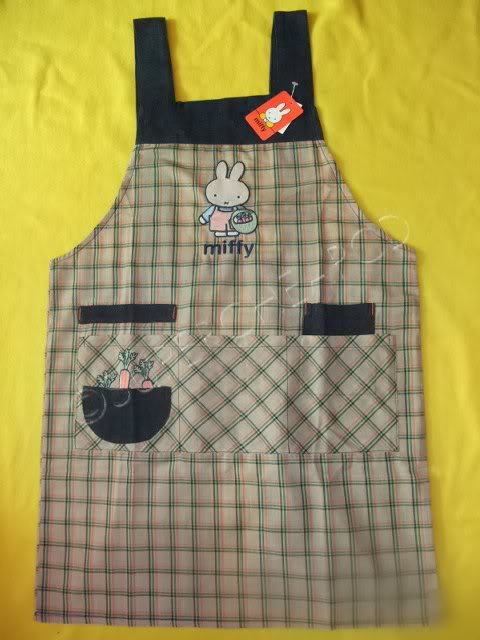 Miffy embroidery apron khaki blue checked pattern A030