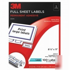 3M permanent adhesive full sheet labels, 8.5 x 11 inche