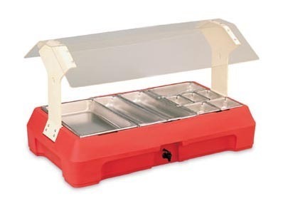 Food bar table top poly 3 pan w/breath guard red vollr 
