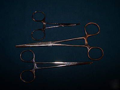 New >> 3 piece stainless steel hemostat set- brand 