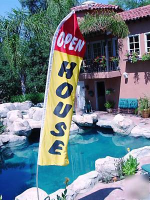 2 open house tall swooper flag 15' pole +spike +5 flags