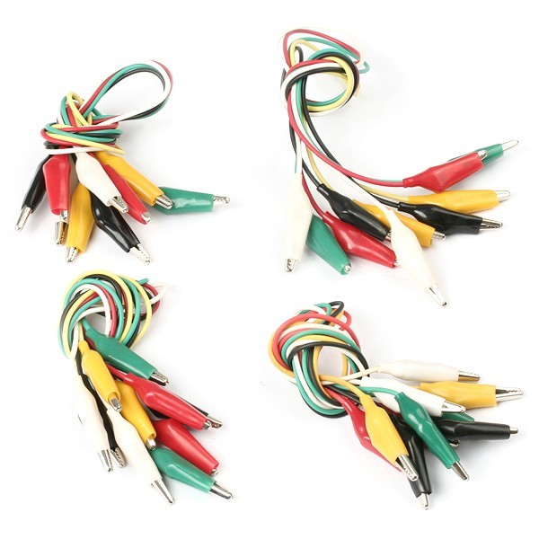 20 x multi-colour crocodile alligator clip test leads