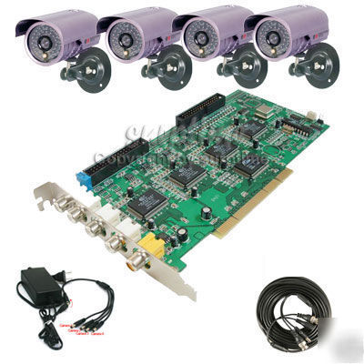 4P nightvison camera cctv dvr card system 4CH realtime