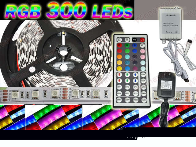 5M 5050 300LEDS rgb flash strip+44 key controller+power