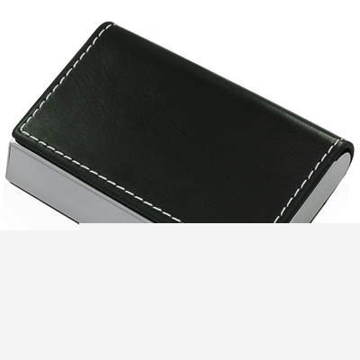 Black leather horizontal steel side card id holder case