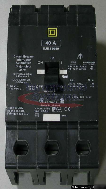 Square d EJB34040 circuit breaker, 40 amp, 65 kair