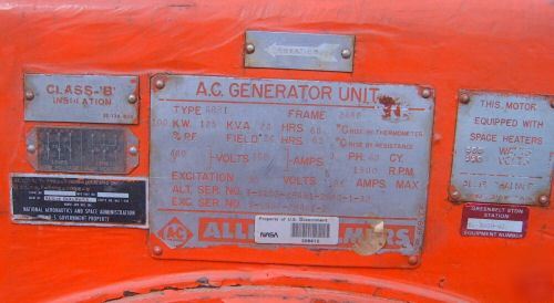  nasa backup generator allis chalmers diesel 100KW 