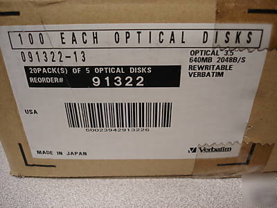 New (100) lot case of verbatim optical 640MB disk ow mo 