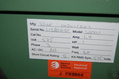 Wise industries model W001 rotating parts machine 575V