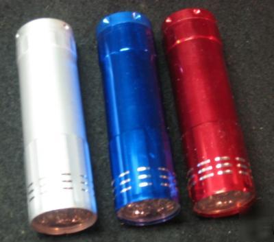 9 led alkaline flashlight 10 lot small water res. gift
