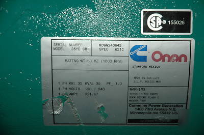 New cummins onan pto generator 35 yd 35YDCR612C 35 kw 