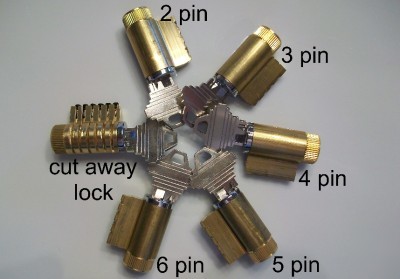 Practice lock pick, set of 5 locks & cut away demo unit