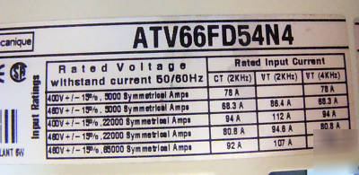 New tele. ATV66FD54N4 flux vector ac drive, 460V, 50HP 