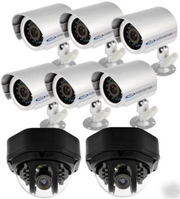 Security camera bundle: 6 ir night vision + 2 dome cams