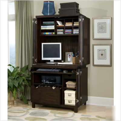 City chic compact office cabinet and hutch espresso