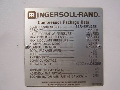 Ingersoll rand ssr-EP15SE 15 hp air compressor package