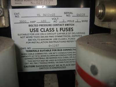 Bolt loc bolted pressure switch vl 3612 G5 3000 amp gnd