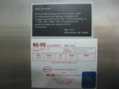 Nu vu amp-12 roll-in proofing oven with auto mist 