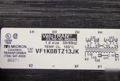 Valutran #VF1K0BTZ13JK transformer valu tran 1.0 kva