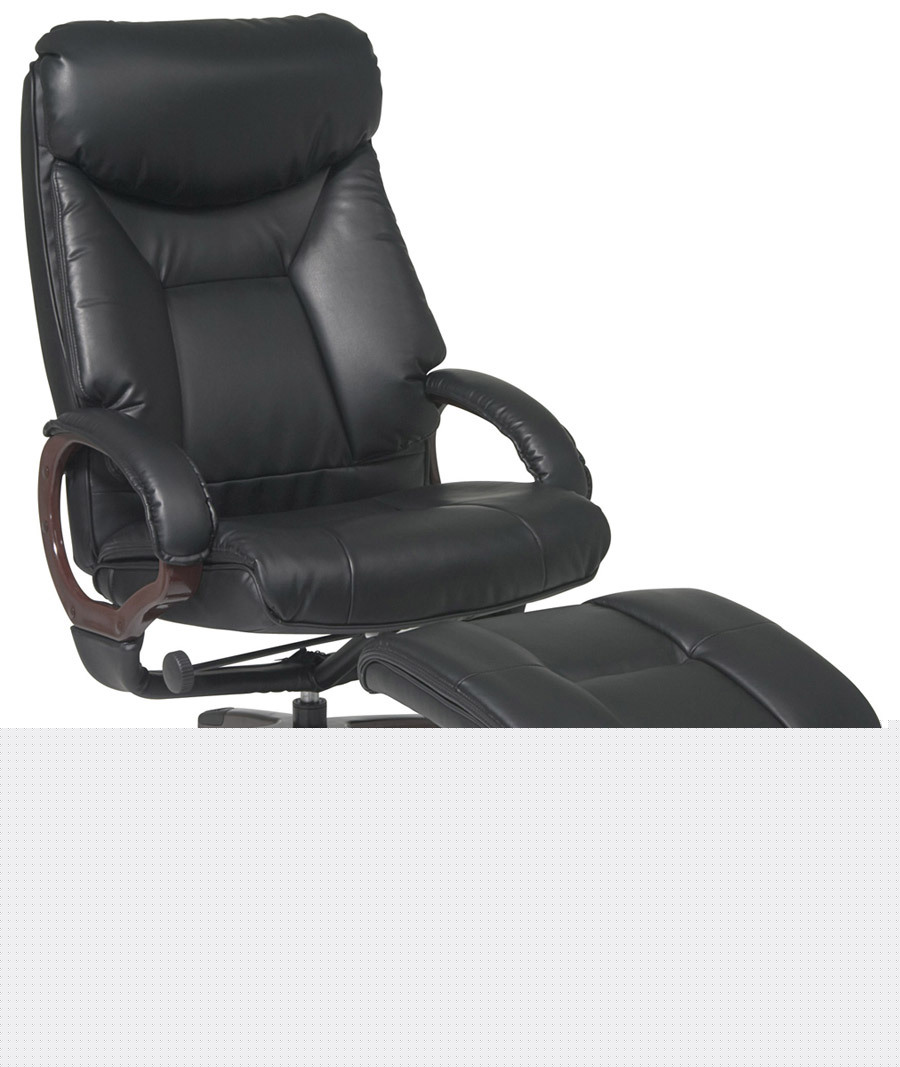 High back executive black leather office chair ottoman