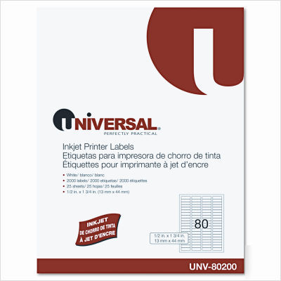 Inkjet printer labels, .5X1-3/4, white, 2000 per pack