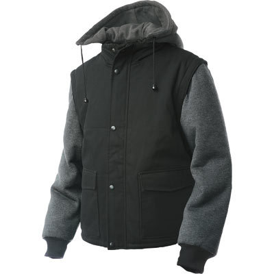 Tough duck zip-off sleeve jacket w hood xxl, black