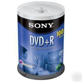 New sony dvd+r 100 pack blank media disc 