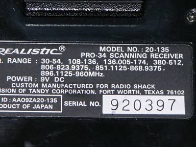 Realistic pro-34 programmable scanner/ charger