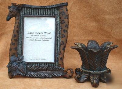 Giraffe pic frame & palm leaf candle holder/candy dish
